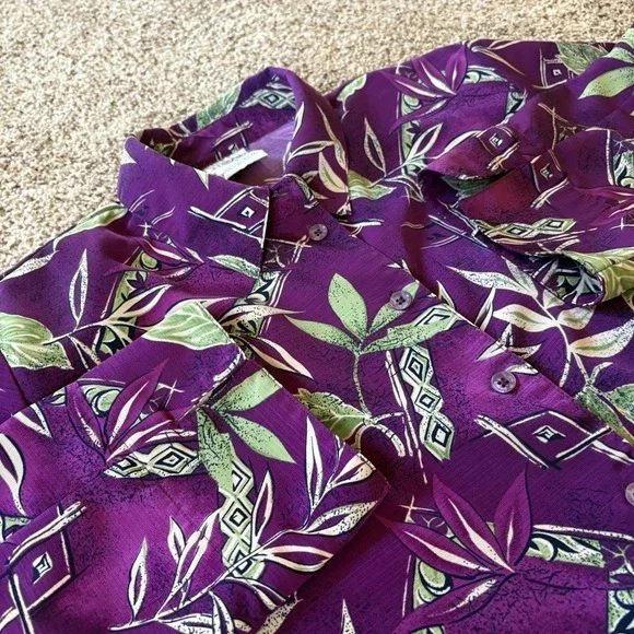 Vintage Allison Daley Purple Tropical Button Front Blouse Size 16 Shoulder Pads - Picture 11 of 11